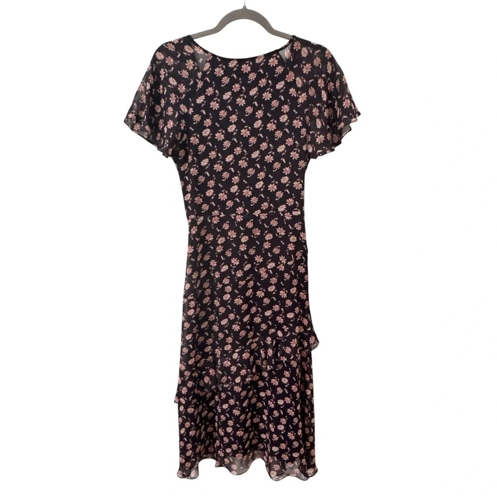 Joie 100% Silk Orita B Dress in "Midnight" Floral Black Pink Size 6 - Picture 13 of 15